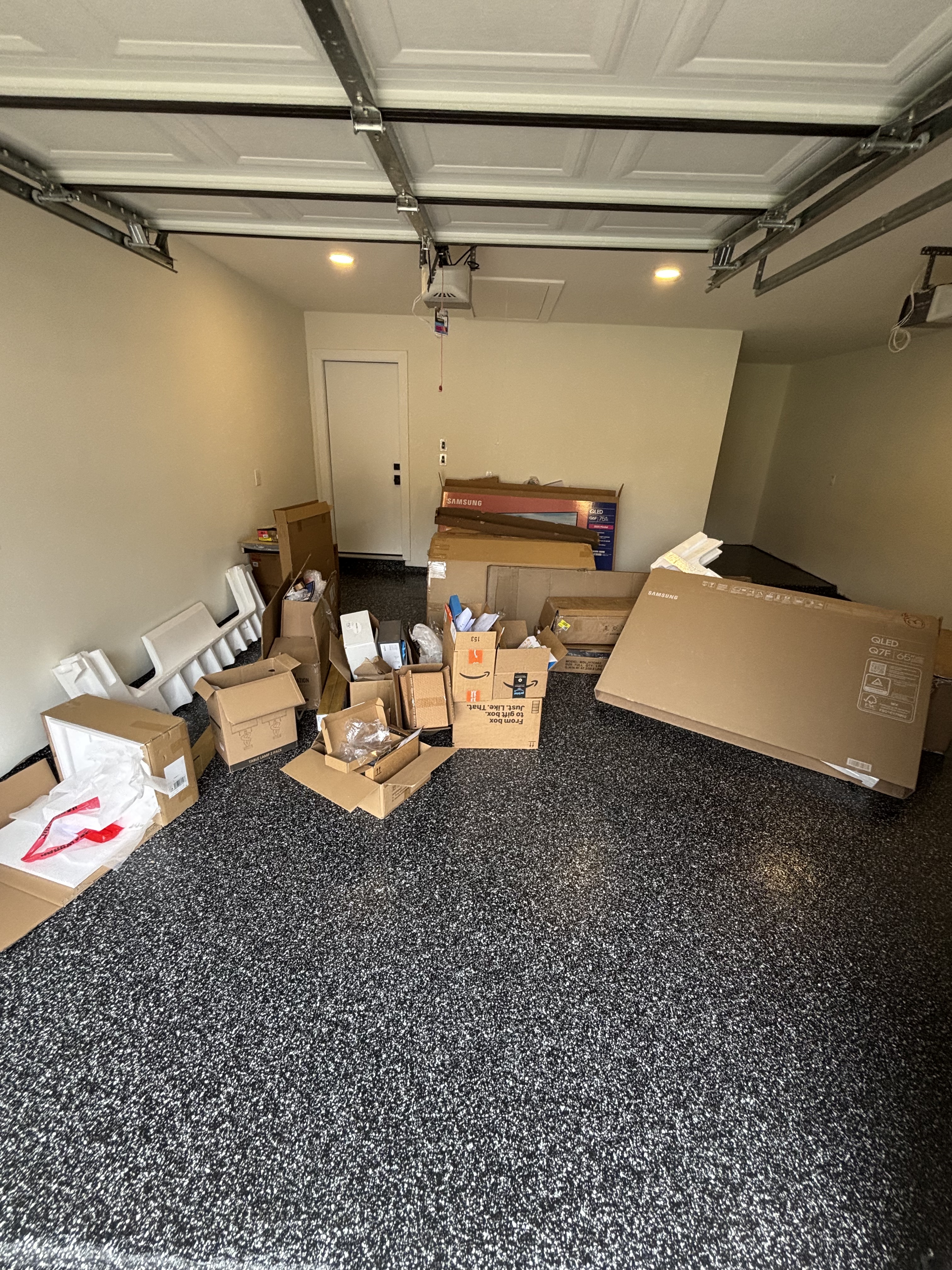 Boxes in garage before estate cleanout Seattle